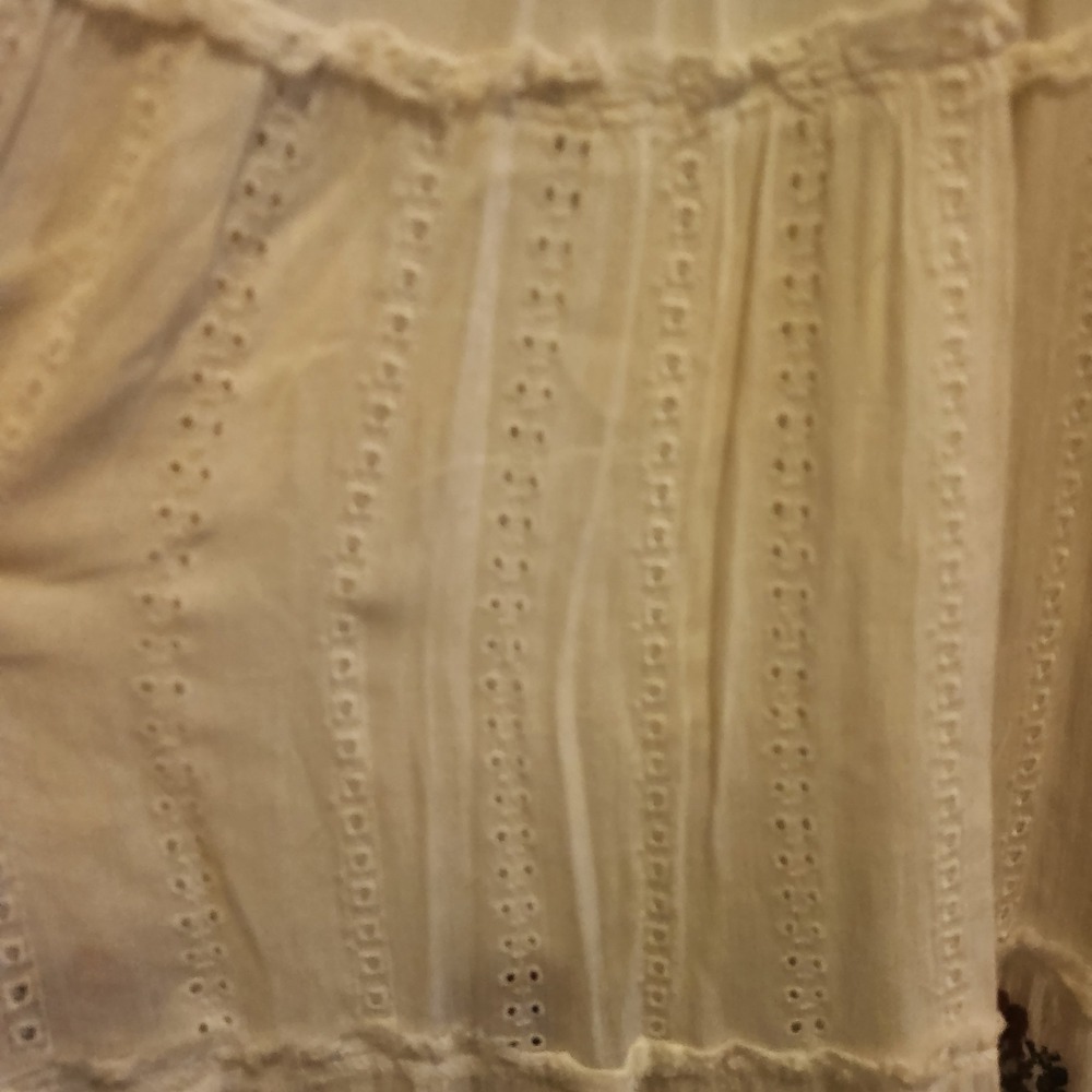Free People Embroidered Boho Mini Dress Ivory Blue White Tassel Eyelet Small - Picture 10 of 12